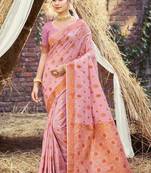 Pink art silk woven work festival saree
