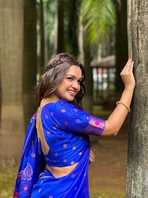 Soft paithani silk blend saree with zari weaving  meenakari motifs design 5