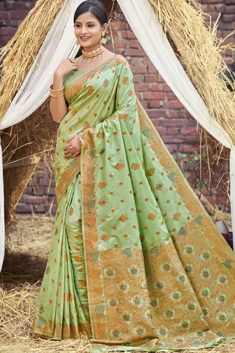 Light green art silk woven work festival saree