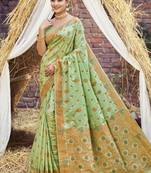 Light green art silk woven work festival saree