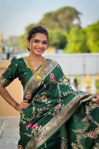 Soft banarasi silk blend saree with zari weaving meenakari design