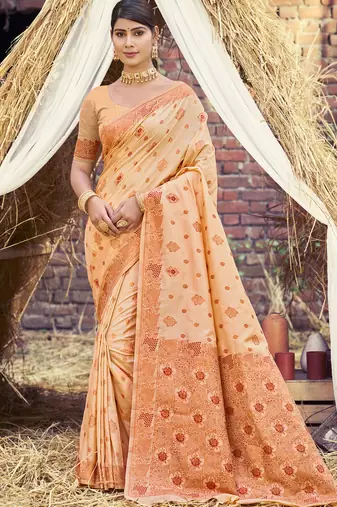 Peach art silk woven work festival saree