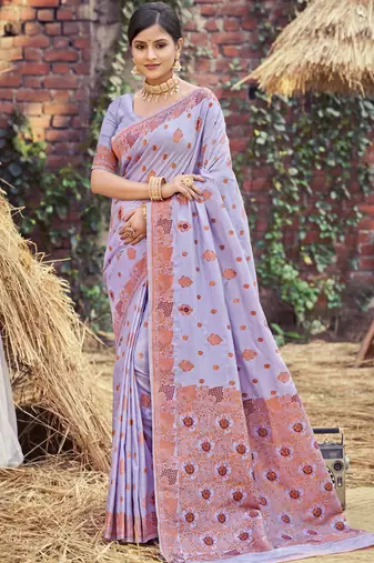 Lavender art silk woven work festival saree