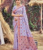 Lavender art silk woven work festival saree