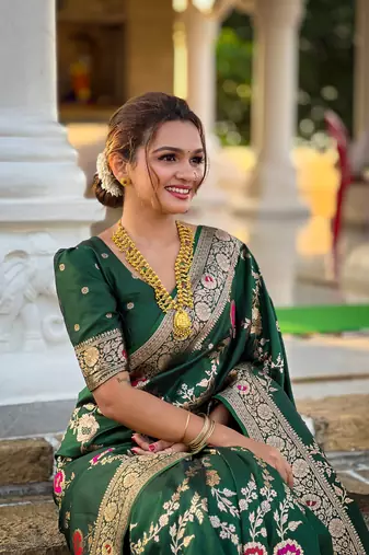 Soft banarasi silk blend saree with zari weaving meenakari design