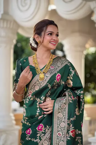 Soft banarasi silk blend saree with zari weaving meenakari design