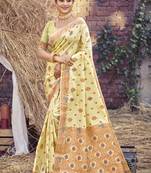 Light yellow art silk woven work festival saree