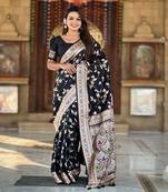 Soft banarasi silk blend saree with zari weaving meenakari design