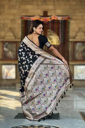Soft banarasi silk blend saree with zari weaving meenakari design