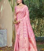 Pink art silk woven work festival saree