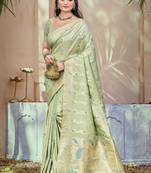 Pista green art silk woven work festival saree