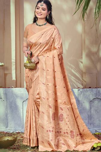 Peach art silk woven work festival saree