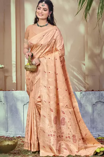 Peach art silk woven work festival saree