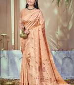 Peach art silk woven work festival saree