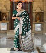 Soft banarasi silk blend saree with zari weaving meenakari design