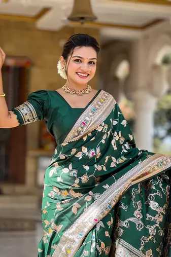 Soft banarasi silk blend saree with zari weaving meenakari design