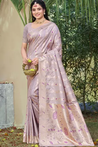 Lavender art silk woven work festival saree