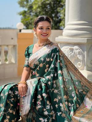 Soft banarasi silk blend saree with zari weaving meenakari design 3