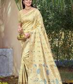 Beige art silk woven work festival saree