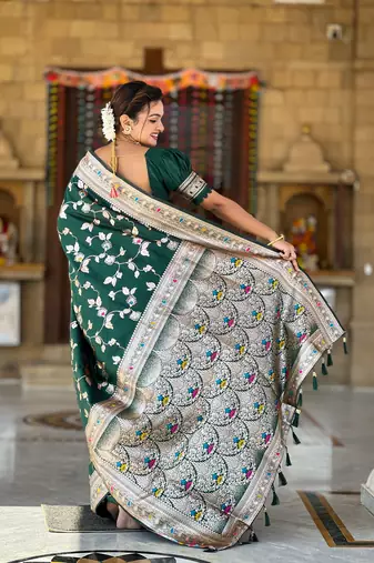 Soft banarasi silk blend saree with zari weaving meenakari design