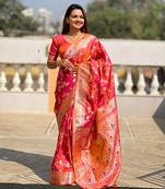 Soft banarasi silk blend saree with zari weaving meenakari design