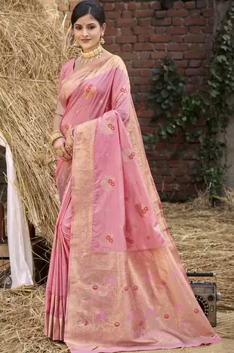 Pink art silk woven work festival saree