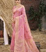 Pink art silk woven work festival saree