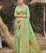 Pista green art silk woven work festival saree