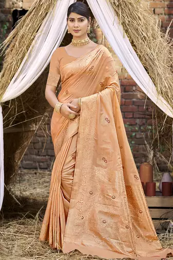 Orange art silk woven work festival saree