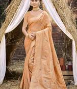 Orange art silk woven work festival saree