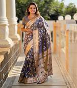 Soft banarasi silk blend saree with zari weaving meenakari design