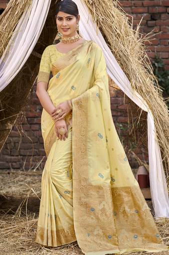 Cream art silk woven work festival saree