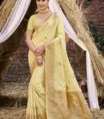 Cream art silk woven work festival saree