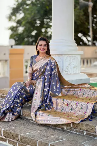 Soft banarasi silk blend saree with zari weaving meenakari design