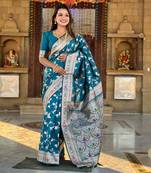 Soft banarasi silk blend saree with zari weaving meenakari design