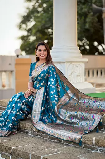Soft banarasi silk blend saree with zari weaving meenakari design