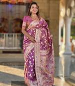 Soft banarasi silk blend saree with zari weaving meenakari design
