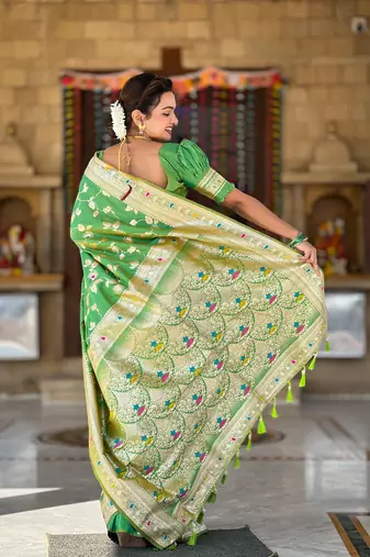 Soft banarasi silk blend saree with zari weaving meenakari design