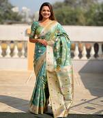 Soft banarasi silk blend saree with zari weaving meenakari design