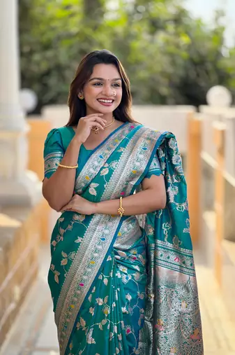 Soft banarasi silk blend saree with zari weaving meenakari design