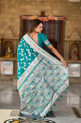 Soft banarasi silk blend saree with zari weaving meenakari design