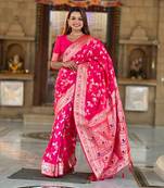 Soft banarasi silk blend saree with zari weaving meenakari design