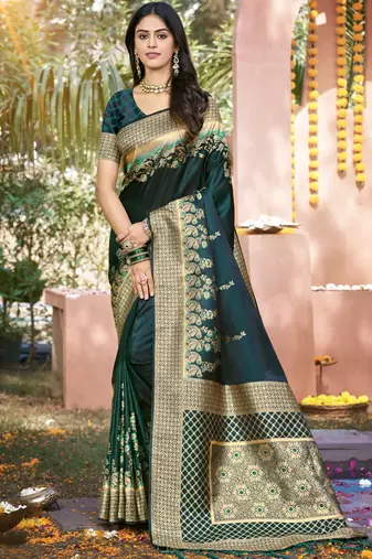 Rama green art silk woven work festival saree