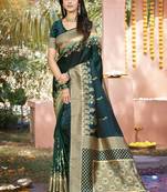 Rama green art silk woven work festival saree