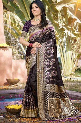 Purple art silk woven work festival saree