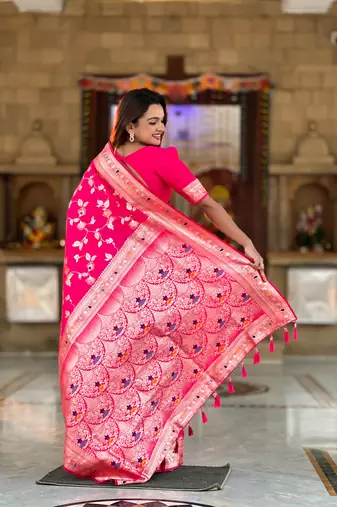 Soft banarasi silk blend saree with zari weaving meenakari design