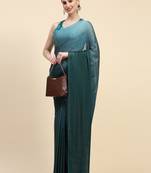 Teal women's marble chiffon saree