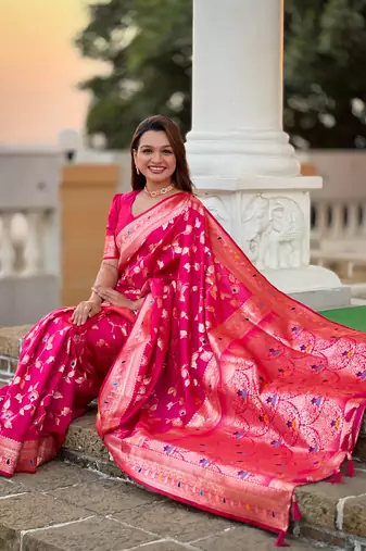 Soft banarasi silk blend saree with zari weaving meenakari design