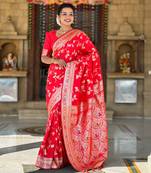 Soft banarasi silk blend saree with zari weaving meenakari design
