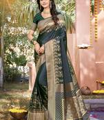 Bottle green art silk woven work festival saree